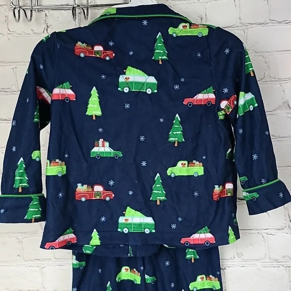Christmas Navy Blue Car/Trucks Flannel Pajamas Baby 18M Matching PJs Sleep Set